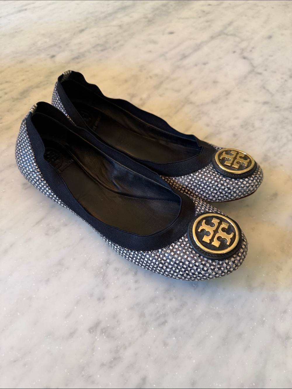 Tory Burch Caroline Printed Woven Leather Ballet Flat
